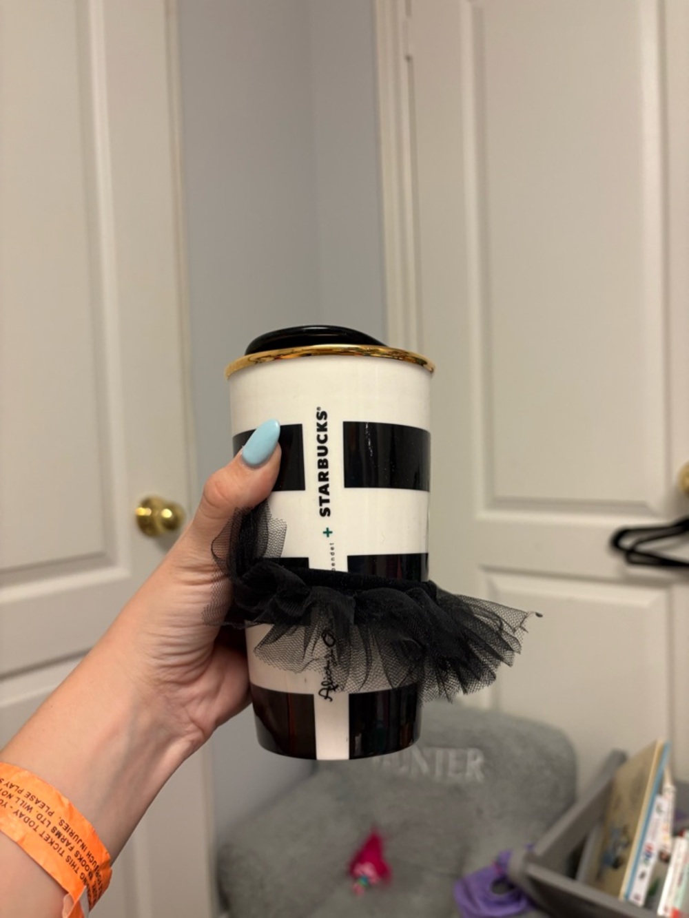 Brand New Starbucks Alice + Olivia tuxedo tutu double wall ceramic tumbler